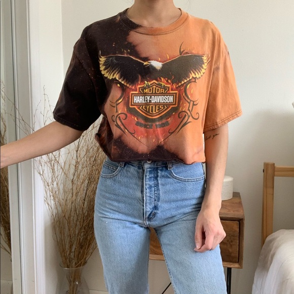 Harley-Davidson Tops - Custom Bleached Harley-Davidson Crop Top